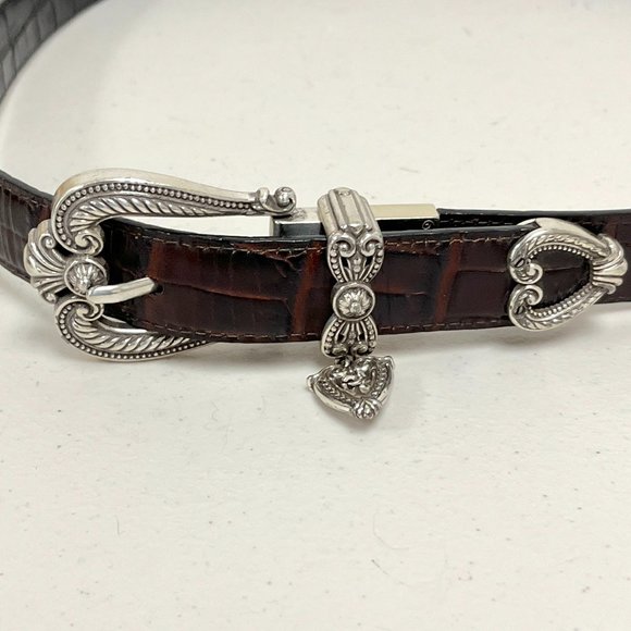 Brighton reversible brown to black crocodile leather belt silver buckle 34 L main image 9